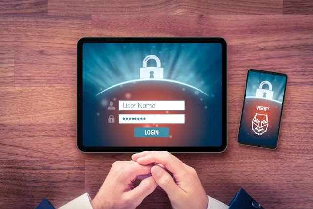 Employee using multi-factor authentication to securely access business accounts with an additional verification step.
