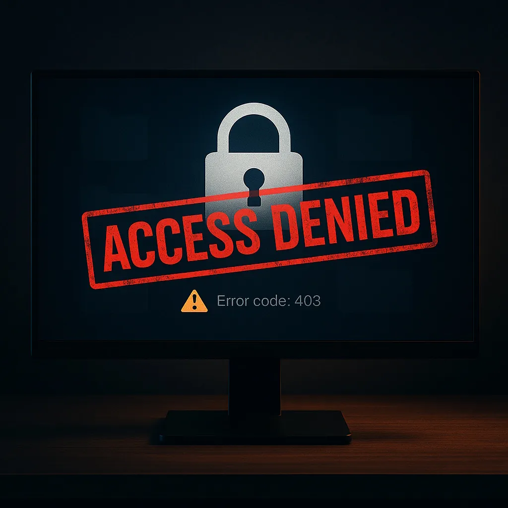 Computer displaying an access denied warning representing ransomware or data loss that prevents businesses from accessing critical files.