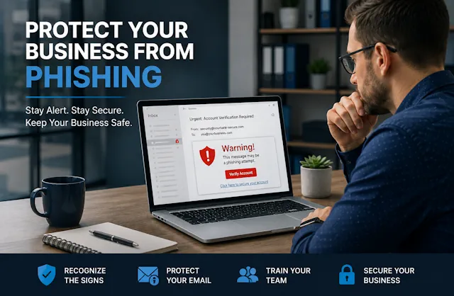 Protect your business from phishing with employee awareness, email security, and cybersecurity best practices.