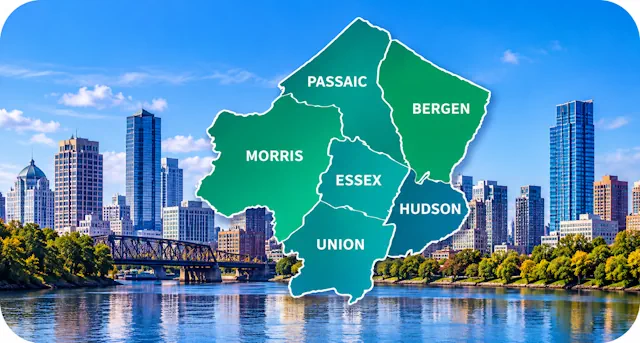 Map showing BennTech remote IT support service area in Northern New Jersey